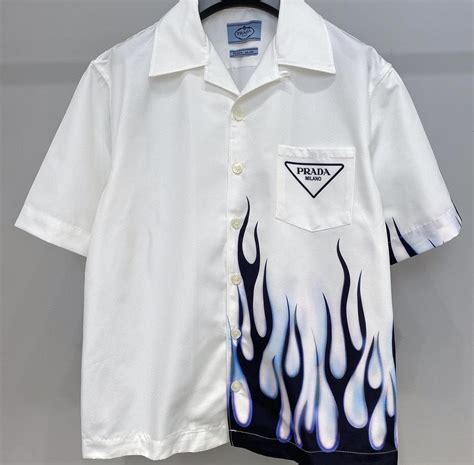 prada flame shirt white|prada striped shirt.